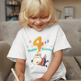 Wolfoo Happy Birthday 4 Cotton Short-Sleeved Toddler T-shirt