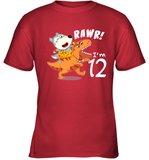 Wolfoo Rides Dinosaur Rawr 12 Cotton Short-Sleeved Youth T-shirt