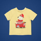 Firefighter Wolfoo Rides Fire Truck Cotton Short-Sleeved Toddler T-shirt